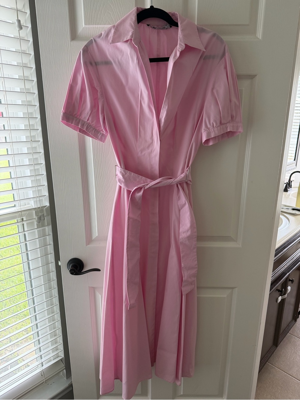 Zara Light Pink Shirt Dress with Tie Waist